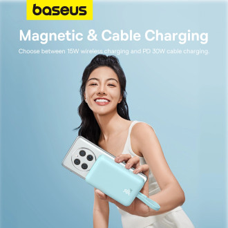 Powerbanka Baseus Magnetic Mini MagSafe 10000mAh 30W s vestavěným Lightning kabelem - modrá + Baseus Simple Series USB-C - USB-C 60W 0,3m kabel