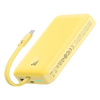 Powerbanka Baseus Magnetic Mini MagSafe 10000mAh 30W s vestavěným Lightning kabelem - žlutá + Baseus Simple Series USB-C - USB-C 60W 0,3m kabel