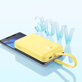 Powerbanka Baseus Magnetic Mini MagSafe 10000mAh 30W s vestavěným Lightning kabelem - žlutá + Baseus Simple Series USB-C - USB-C 60W 0,3m kabel