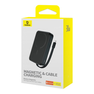 Powerbanka Baseus Magnetic Mini MagSafe 10000mAh 30W s vestavěným Lightning kabelem - černá + Baseus Simple Series USB-C - USB-C 60W 0,3m kabel