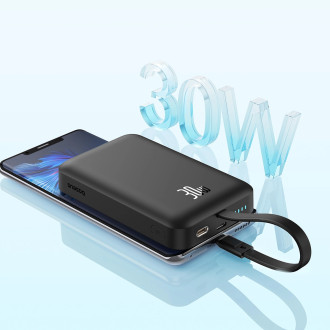 Powerbanka Baseus Magnetic Mini MagSafe 10000mAh 30W s vestavěným Lightning kabelem - černá + Baseus Simple Series USB-C - USB-C 60W 0,3m kabel