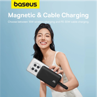 Powerbanka Baseus Magnetic Mini MagSafe 10000mAh 30W s vestavěným Lightning kabelem - černá + Baseus Simple Series USB-C - USB-C 60W 0,3m kabel