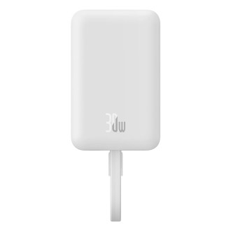 Powerbanka Baseus Magnetic Mini MagSafe 10000mAh 30W s vestavěným Lightning kabelem - bílá + Baseus Simple Series USB-C - USB-C 60W 0,3m kabel