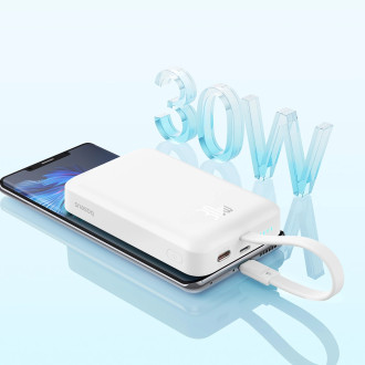 Powerbanka Baseus Magnetic Mini MagSafe 10000mAh 30W s vestavěným Lightning kabelem - bílá + Baseus Simple Series USB-C - USB-C 60W 0,3m kabel