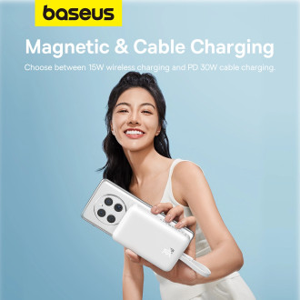 Powerbanka Baseus Magnetic Mini MagSafe 10000mAh 30W s vestavěným Lightning kabelem - bílá + Baseus Simple Series USB-C - USB-C 60W 0,3m kabel