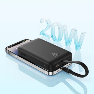 Powerbanka Baseus Magnetic Mini MagSafe 10000mAh 20W s vestavěným Lightning kabelem - černá + Baseus Simple Series USB-C - USB-C 60W 0,3m kabel