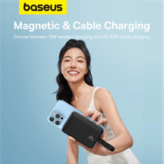 Powerbanka Baseus Magnetic Mini MagSafe 10000mAh 20W s vestavěným Lightning kabelem - černá + Baseus Simple Series USB-C - USB-C 60W 0,3m kabel