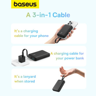 Powerbanka Baseus Magnetic Mini MagSafe 10000mAh 20W s vestavěným Lightning kabelem - černá + Baseus Simple Series USB-C - USB-C 60W 0,3m kabel