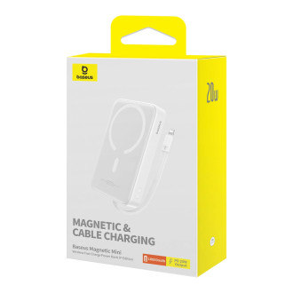 Powerbanka Baseus Magnetic Mini MagSafe 10000mAh 20W s vestavěným Lightning kabelem - bílá + Baseus Simple Series USB-C - USB-C 60W 0,3m kabel