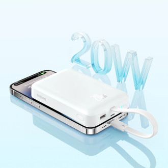 Powerbanka Baseus Magnetic Mini MagSafe 10000mAh 20W s vestavěným Lightning kabelem - bílá + Baseus Simple Series USB-C - USB-C 60W 0,3m kabel