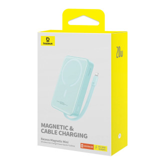 Powerbanka Baseus Magnetic Mini MagSafe 10000mAh 20W s vestavěným Lightning kabelem - modrá + Baseus Simple Series USB-C - USB-C 60W 0,3m kabel
