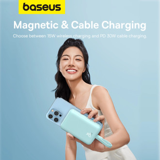 Powerbanka Baseus Magnetic Mini MagSafe 10000mAh 20W s vestavěným Lightning kabelem - modrá + Baseus Simple Series USB-C - USB-C 60W 0,3m kabel