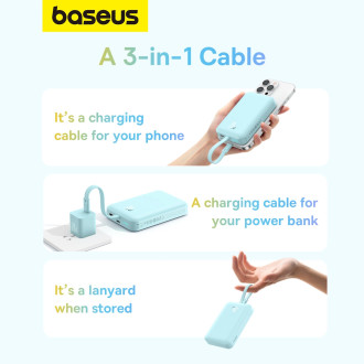 Powerbanka Baseus Magnetic Mini MagSafe 10000mAh 20W s vestavěným Lightning kabelem - modrá + Baseus Simple Series USB-C - USB-C 60W 0,3m kabel