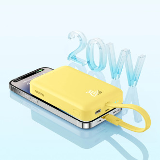 Powerbanka Baseus Magnetic Mini MagSafe 10000mAh 20W s vestavěným Lightning kabelem - žlutá + Baseus Simple Series USB-C - USB-C 60W 0,3m kabel