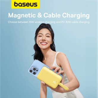 Powerbanka Baseus Magnetic Mini MagSafe 10000mAh 20W s vestavěným Lightning kabelem - žlutá + Baseus Simple Series USB-C - USB-C 60W 0,3m kabel