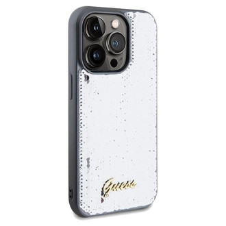 Guess Sequin Script Kovové pouzdro pro iPhone 14 Pro Max - stříbrné