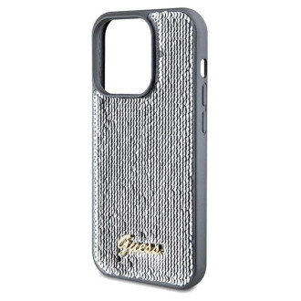 Guess Sequin Script Kovové pouzdro pro iPhone 14 Pro Max - stříbrné