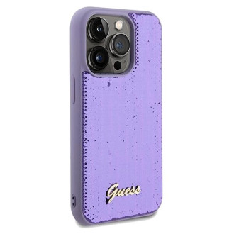 Guess Sequin Script Kovové pouzdro pro iPhone 14 Pro Max - fialové
