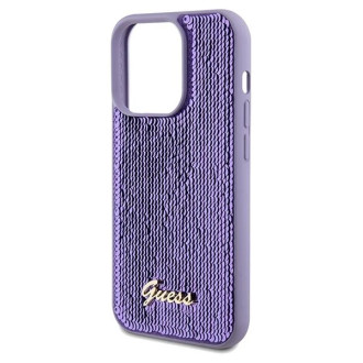 Guess Sequin Script Kovové pouzdro pro iPhone 14 Pro Max - fialové