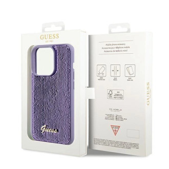 Guess Sequin Script Kovové pouzdro pro iPhone 14 Pro Max - fialové
