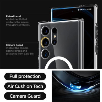 Pouzdro Spigen Ultra Hybrid OneTap Ring s MagSafe pro Samsung Galaxy S24 Ultra – průhledné a bílé
