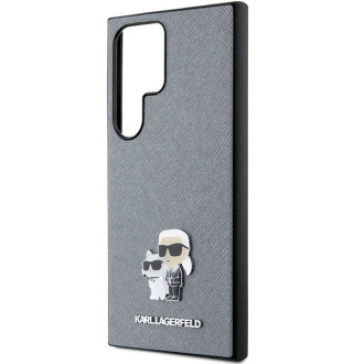 Karl Lagerfeld KLHCS24LPSAKCMPG S24 Ultra S928 pevné pouzdro šedá/šedá Saffiano Karl &amp; Choupette Metal Pin