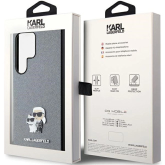 Karl Lagerfeld KLHCS24LPSAKCMPG S24 Ultra S928 pevné pouzdro šedá/šedá Saffiano Karl &amp; Choupette Metal Pin