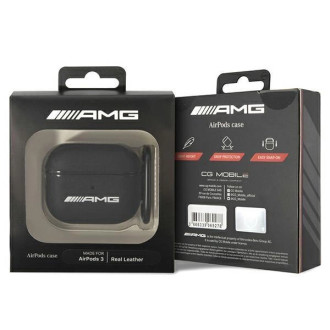Kožené pouzdro AMG Big Logo pro AirPods 3 - černé