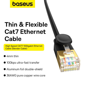 Baseus rychlý RJ45 kat. síťový kabel. 7 10Gbps 5m tenký černý