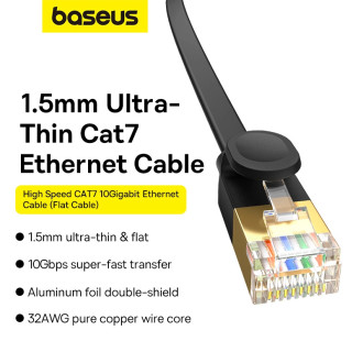 Baseus rychlý RJ45 kat. síťový kabel. 7 10Gbps 2m plochá černá
