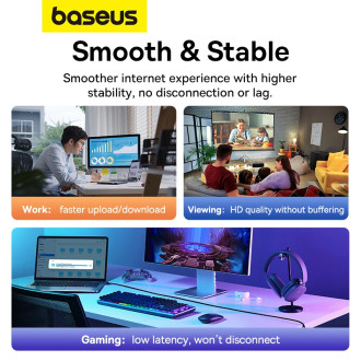 Baseus rychlý RJ45 kat. síťový kabel. 7 10 Gbps 0,5 m plochá černá