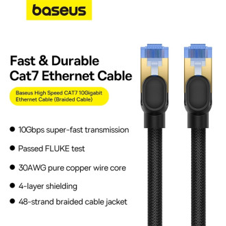 Baseus rychlý internetový kabel RJ45 cat.7 10Gbps 1,5m opletený černý