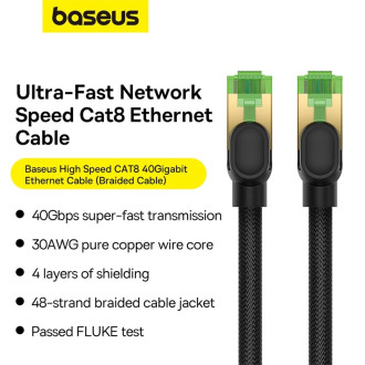 Baseus rychlý síťový kabel RJ-45 cat.8 40Gbps 10m opletený - černý