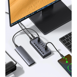 Ugreen multifunctional HUB 7in1 USB Type C - 7x USB Type A 3.0 PD DC 12V gray (CM481)