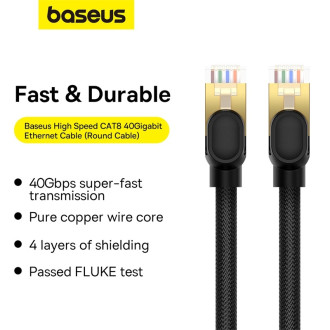 Baseus rychlý síťový kabel RJ-45 cat.8 40Gbps 1,5m kulatý - černý