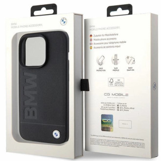 Kožené pouzdro BMW Hot Stamp pro iPhone 15 Pro - černé