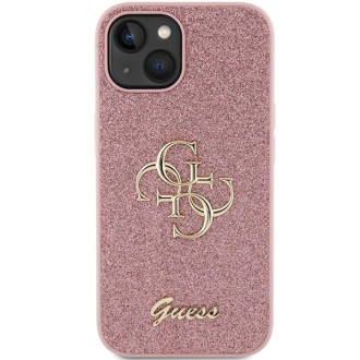 Guess Glitter Script Big 4G pouzdro pro iPhone 15 - růžové