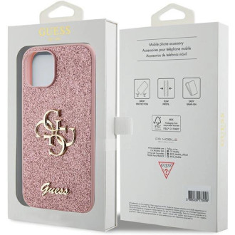 Guess Glitter Script Big 4G pouzdro pro iPhone 15 - růžové
