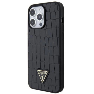 Pouzdro Guess Croco Triangle Metal Logo pro iPhone 15 Pro Max - černé