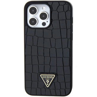 Pouzdro Guess Croco Triangle Metal Logo pro iPhone 15 Pro Max - černé