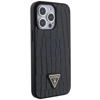 Pouzdro Guess Croco Triangle Metal Logo pro iPhone 15 Pro Max - černé