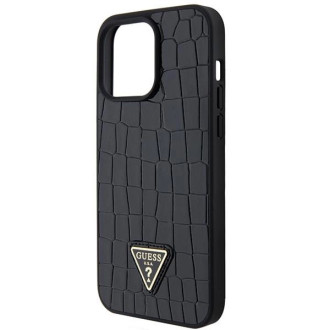 Pouzdro Guess Croco Triangle Metal Logo pro iPhone 15 Pro Max - černé