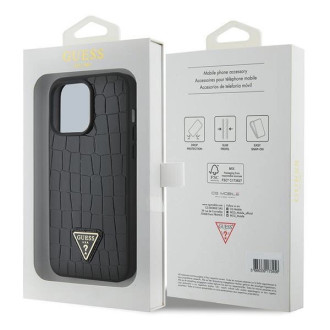 Pouzdro Guess Croco Triangle Metal Logo pro iPhone 15 Pro Max - černé