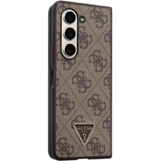 Guess Leather 4G Triangle Strass pouzdro pro Samsung Galaxy Z Fold 5 - hnědé