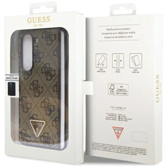 Guess Leather 4G Triangle Strass pouzdro pro Samsung Galaxy Z Fold 5 - hnědé