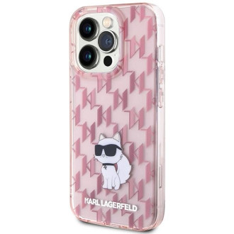 Pouzdro Karl Lagerfeld Monogram Choupette pro iPhone 15 Pro Max - růžové