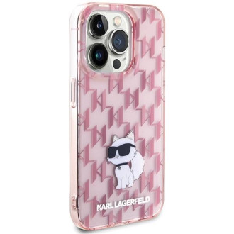 Pouzdro Karl Lagerfeld Monogram Choupette pro iPhone 15 Pro Max - růžové