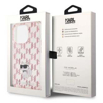 Pouzdro Karl Lagerfeld Monogram Choupette pro iPhone 15 Pro Max - růžové