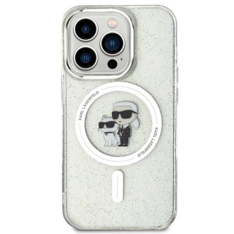 Karl Lagerfeld Karl&amp;Choupette Glitter MagSafe pouzdro pro iPhone 15 Pro - průhledné