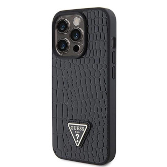 Guess GUHCP15LPCRTHCK iPhone 15 Pro 6,1&quot; černo/černé pevné pouzdro Croco Triangle Metal Logo